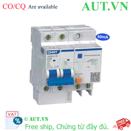 Ảnh của Cầu dao chống rò RCBO CHINT NXBLE-63 2P C50 50mA 6kA 