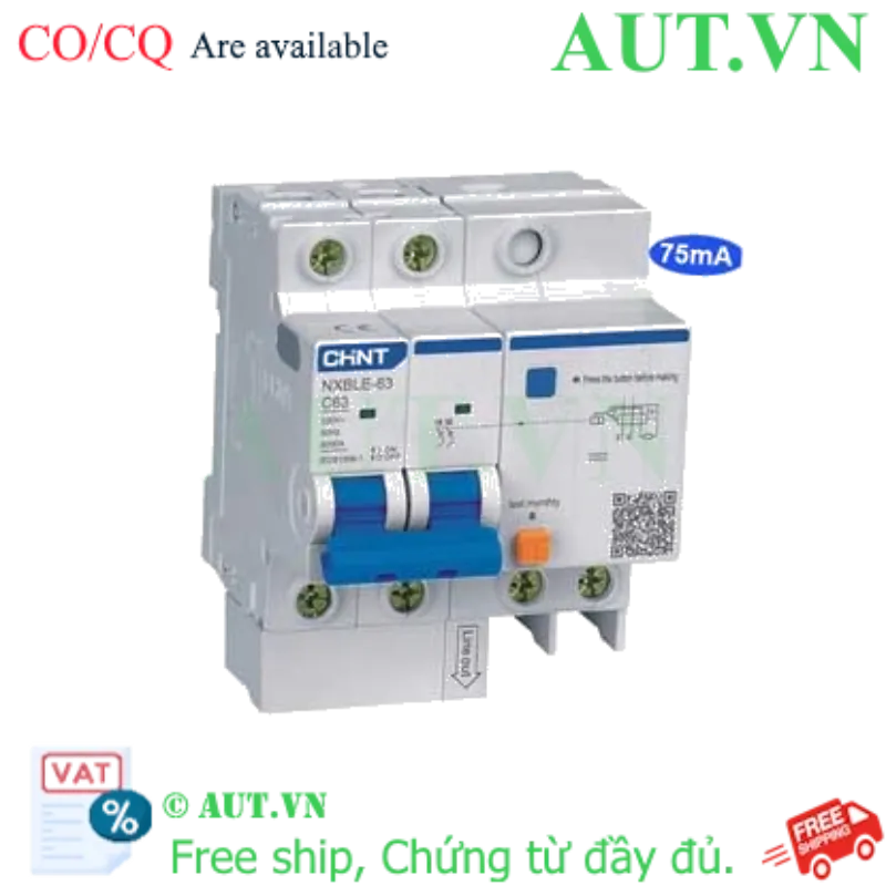 Ảnh của Cầu dao chống rò RCBO CHINT NXBLE-63 2P C63 75mA 6kA 
