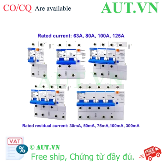 Ảnh của RCBO chống rò CHINT NXBLE-125 3P+N D80 50mA 