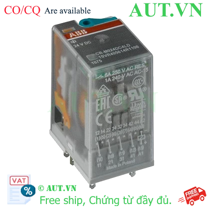 Ảnh của 1SVR405611R0100 – Rơ le trung gian ABB 24VAC 12A 2CO-LED (CR-M024AC2L)