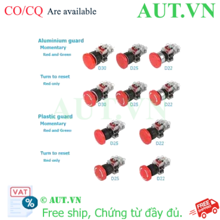 Ảnh của Nút nhấn dừng khẩn cấp Hanyong Nux MRE-TM1R (Ø22mm, 1NO+1NC, Đầu nấm đỏ)