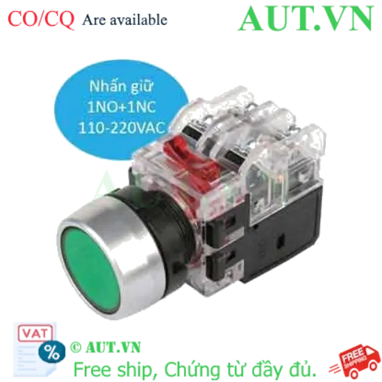 Ảnh của Nút Nhấn Có Đèn Hanyoung Nux MRX-RA1A0G: Nhấn Giữ, 1NO+1NC, Phi 22 Xanh Lá