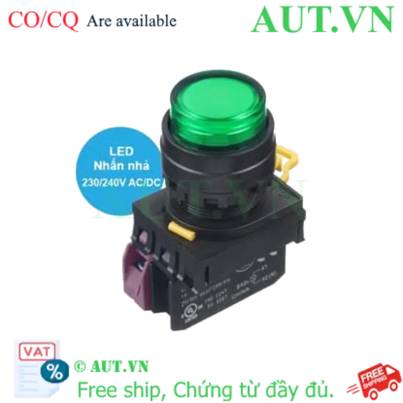 Ảnh của Nút Nhấn Có Đèn IDEC YW1L-M2E01QM3G | 1NC, 230VAC, LED Xanh, Phi 22mm IP65
