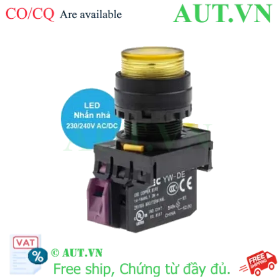 Ảnh của Nút Nhấn Nhả Có Đèn IDEC YW1L-M2E01QM3Y | 220VAC, 1NC, Phi 22mm (Vàng)