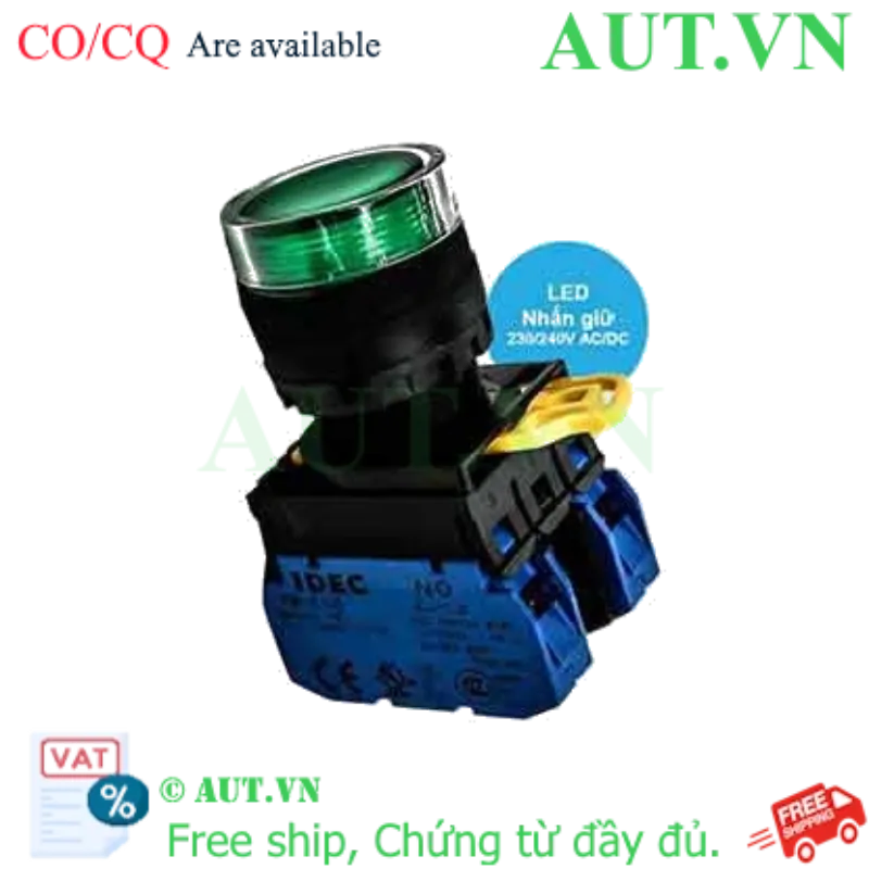Ảnh của Nút Nhấn Có Đèn IDEC YW1L-AF2E20QM3G | 2NO, 230VAC, Xanh Lá, Phi 22mm