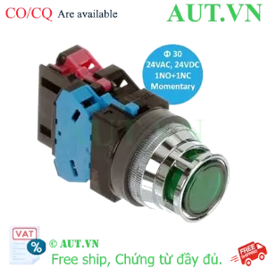Ảnh của Nút Nhấn Nhả Có Đèn IDEC ALFN22211DNG, Ø30, Xanh Lá, Vành Kim Loại