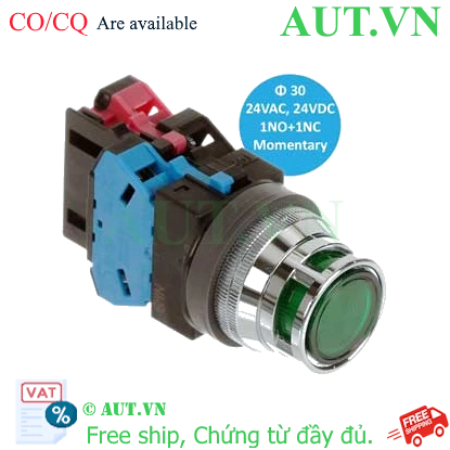 Ảnh của Nút Nhấn Nhả Có Đèn IDEC ALFN22211DNG, Ø30, Xanh Lá, Vành Kim Loại