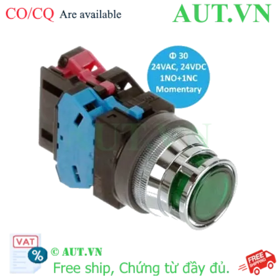 Ảnh của Nút Nhấn Nhả Có Đèn IDEC ALFN22211DNG, Ø30, Xanh Lá, Vành Kim Loại