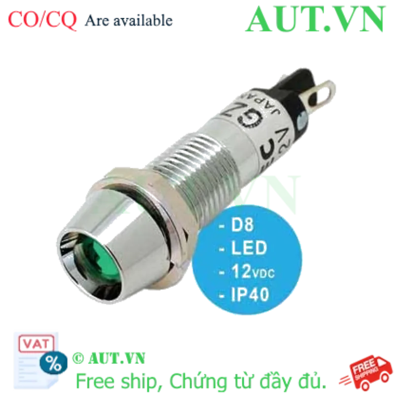Ảnh của Đèn báo 12VDC UP8-1289G IDEC, D8, Đèn led, xanh, mới
