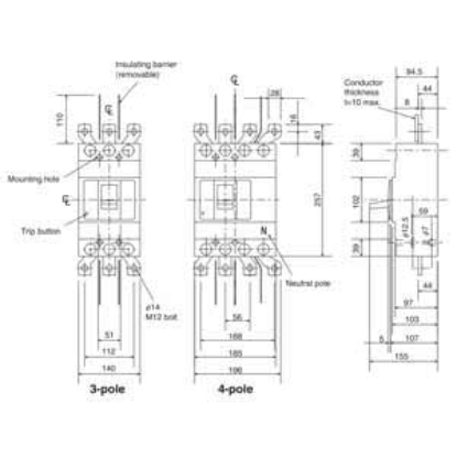 Ảnh của MCCB Mitsubishi NF630-HEW 4P 630A 70kA