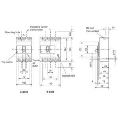 Ảnh của MCCB Mitsubishi NF160-SGV 2P 125-160A 85KA
