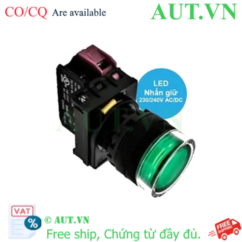 Ảnh của Nút ấn giữ YW1L-AF2E01QM3G IDEC, 240VAC, D22, xanh lá