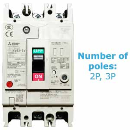 Ảnh của CB chống giật Mitsubishi NV63-SV 2P 15A 15kA 30mA