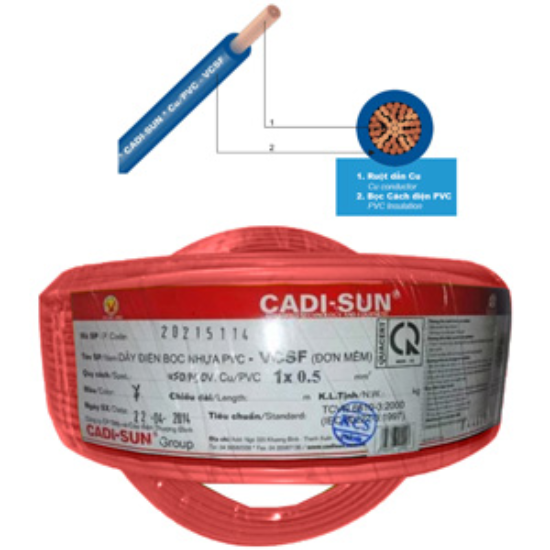 Ảnh của Dây điện đơn mềm VCSF 1x0.5-R Cadisun chính hãng
