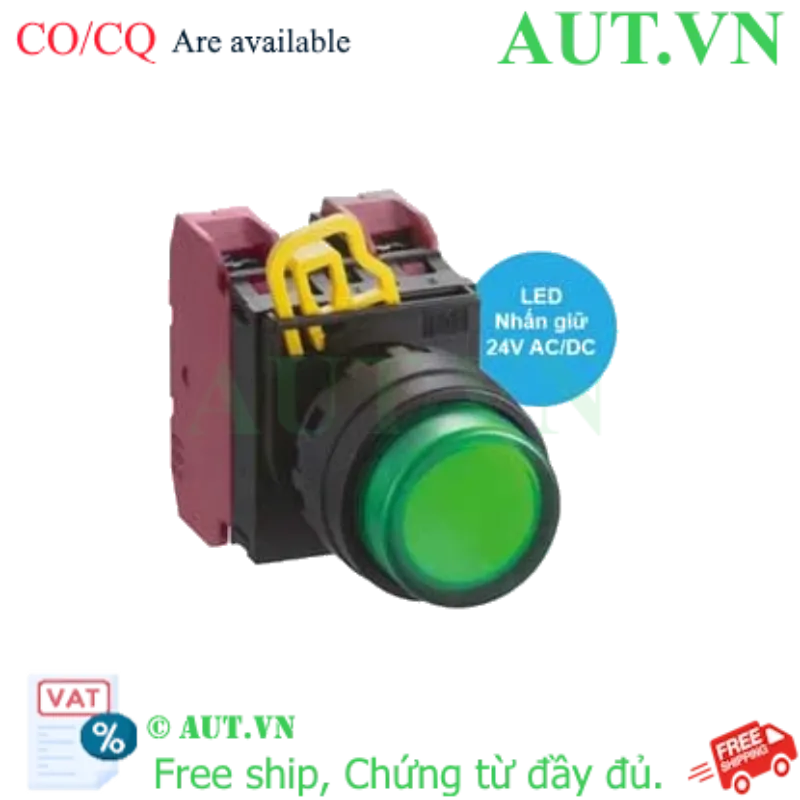 Ảnh của Nút nhấn giữ có đèn IDEC YW1L-A2E02Q4G 24VAC/DC D22 2NC (Xanh)