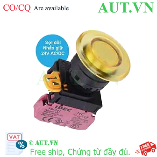 Ảnh của Nút nhấn giữ có đèn IDEC YW1L-A4E01Q7Y 24VAC/DC D22 1NC (Vàng)