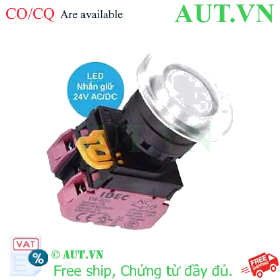 Ảnh của Nút nhấn giữ có đèn IDEC YW1L-A4E02Q4PW 24VAC/DC D22 2NC (Trắng)