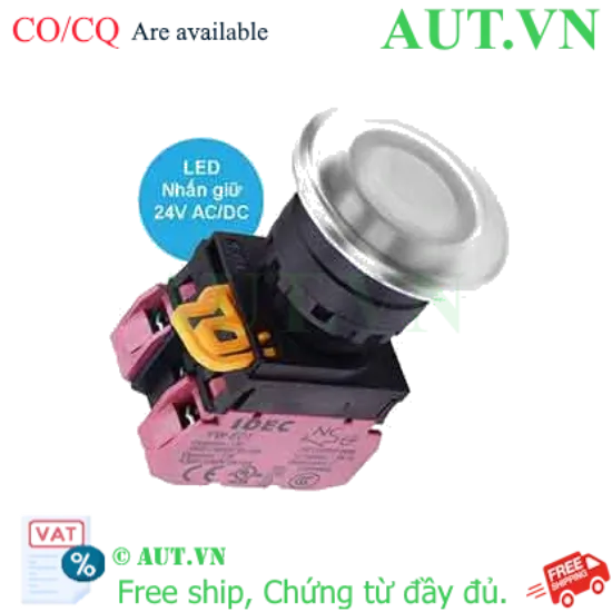 Ảnh của Nút nhấn giữ có đèn IDEC YW1L-A4E02Q4W 24VAC/DC D22 2NC (Trắng)