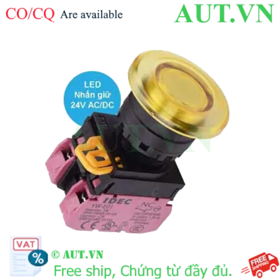 Ảnh của Nút nhấn giữ có đèn IDEC YW1L-A4E02Q4Y 24VAC/DC D22 2NC (Vàng)
