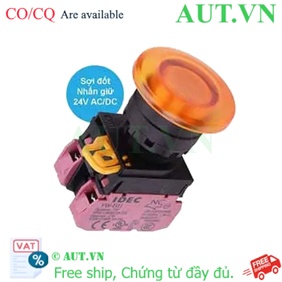 Ảnh của Nút nhấn giữ có đèn IDEC YW1L-A4E02Q7A 24VAC/DC D22 2NC (Hổ phách)