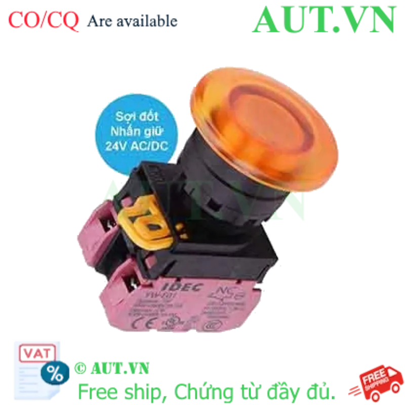 Ảnh của Nút nhấn giữ có đèn IDEC YW1L-A4E02Q7A 24VAC/DC D22 2NC (Hổ phách)