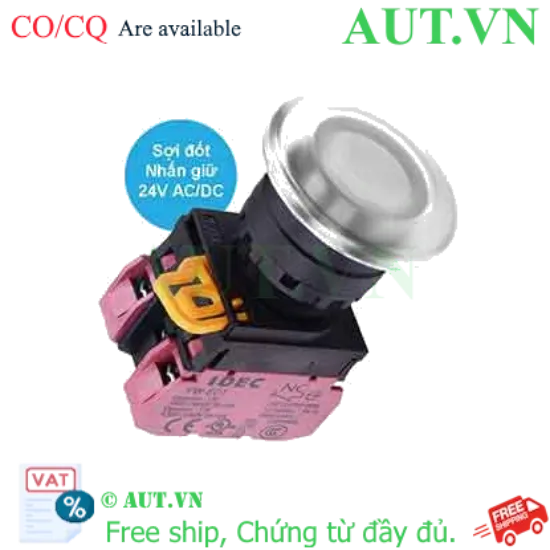 Ảnh của Nút nhấn giữ có đèn IDEC YW1L-A4E02Q7W 24VAC/DC D22 2NC (Trắng)