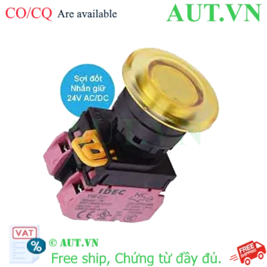 Ảnh của Nút nhấn giữ có đèn IDEC YW1L-A4E02Q7Y 24VAC/DC D22 2NC (Vàng)