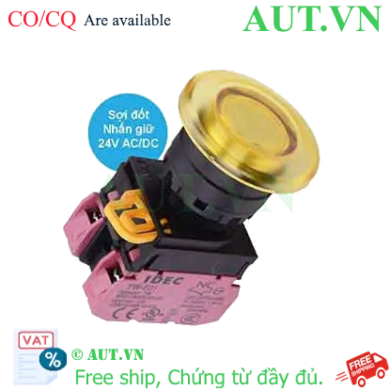 Ảnh của Nút nhấn giữ có đèn IDEC YW1L-A4E02Q7Y 24VAC/DC D22 2NC (Vàng)