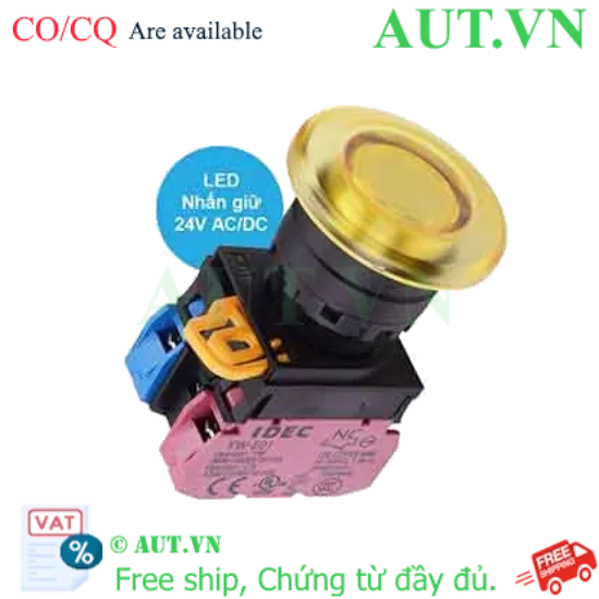 Ảnh của Nút nhấn giữ có đèn IDEC YW1L-A4E11Q4Y 24VAC/DC D22 1NO+1NC (Vàng)