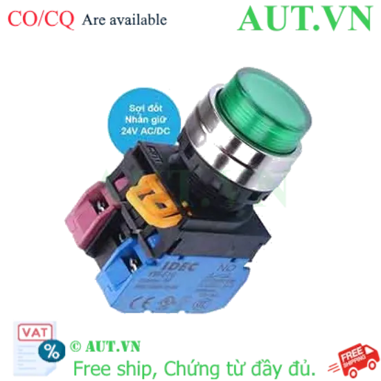 Ảnh của Nút nhấn giữ có đèn IDEC YW4L-A2E11Q7G 24VAC/DC D22 1NO+1NC (Xanh)