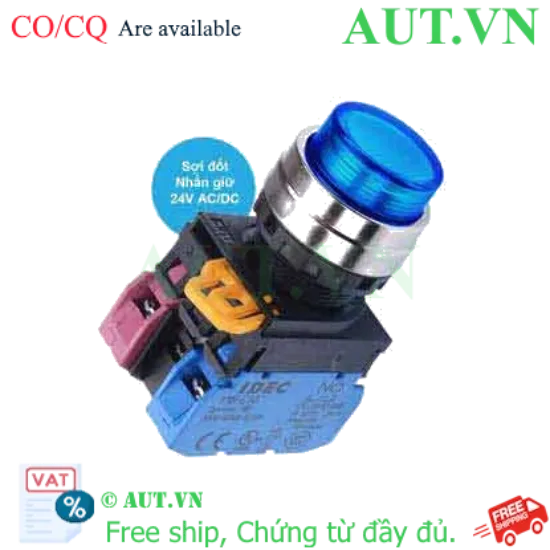 Ảnh của Nút nhấn giữ có đèn IDEC YW4L-A2E11Q7S 24VAC/DC D22 1NO+1NC (Xanh)