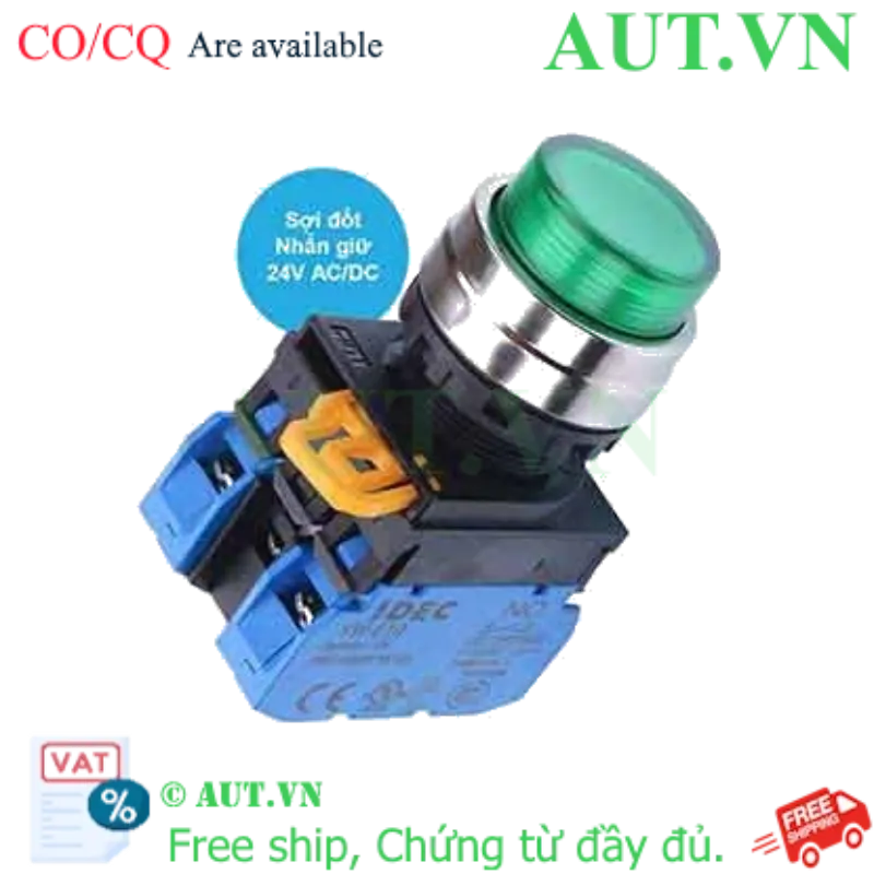 Ảnh của Nút nhấn giữ có đèn IDEC YW4L-A2E20Q7G 24VAC/DC D22 2NO (Xanh)
