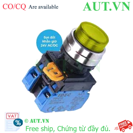 Ảnh của Nút nhấn giữ có đèn IDEC YW4L-A2E20Q7Y 24VAC/DC D22 2NO (Vàng)