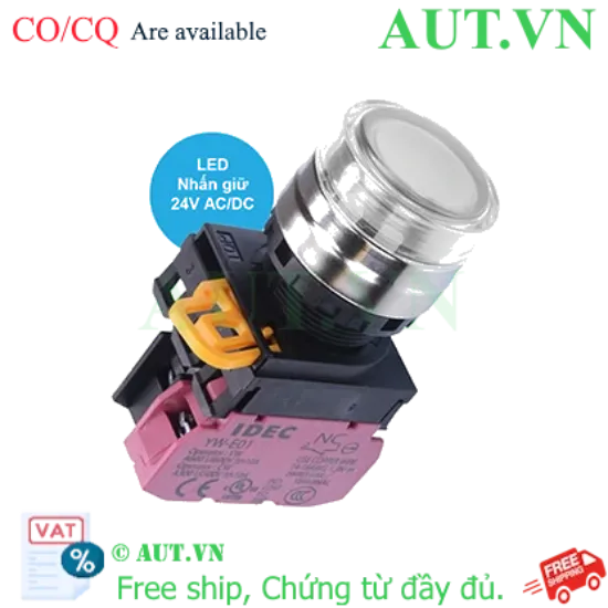 Ảnh của Nút nhấn giữ có đèn IDEC YW4L-AF2E01Q4W 24VAC/DC D22 1NC (Trắng)