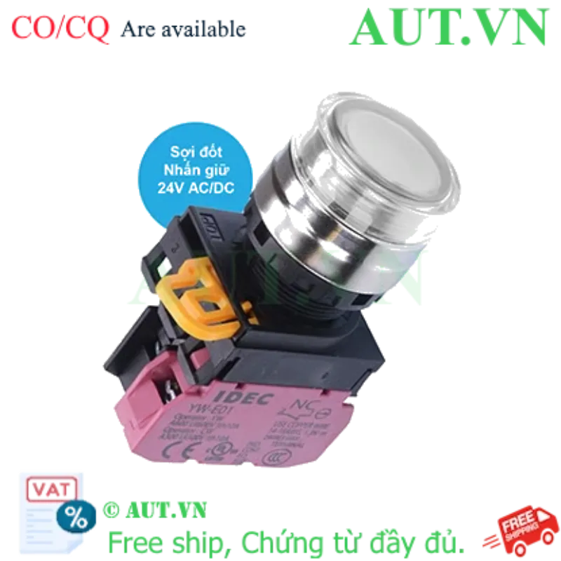 Ảnh của Nút nhấn giữ có đèn IDEC YW4L-AF2E01Q7W 24VAC/DC D22 1NC (Trắng)
