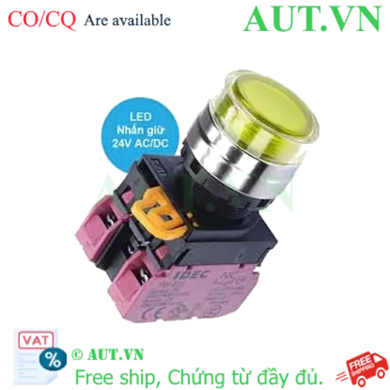 Ảnh của Nút nhấn giữ có đèn IDEC YW4L-AF2E02Q4Y 24VAC/DC D22 2NC (Vàng)