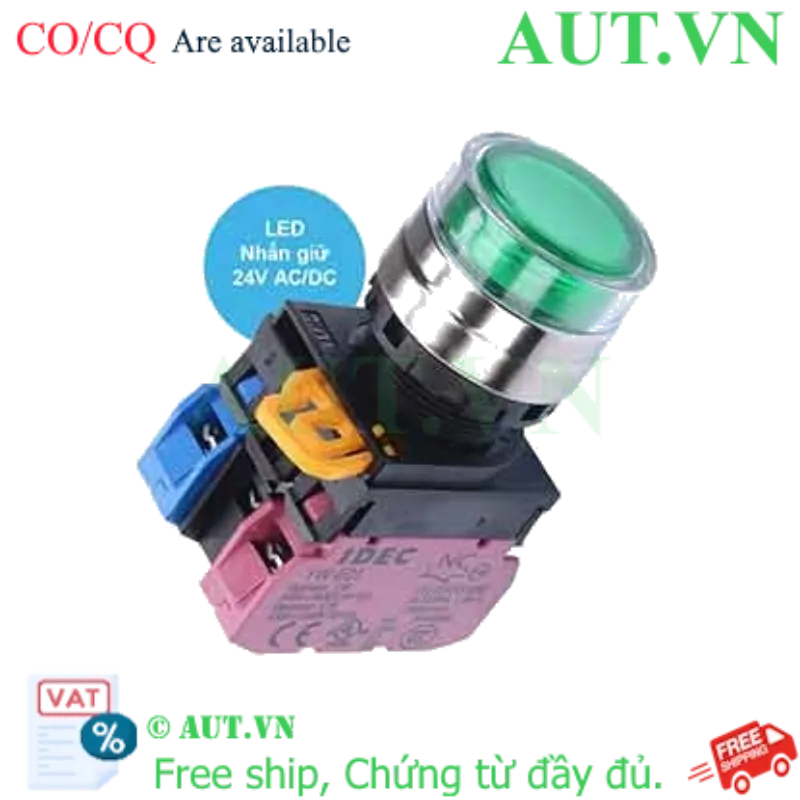 Ảnh của Nút nhấn giữ có đèn IDEC YW4L-AF2E11Q4G 24VAC/DC D22 1NO+1NC (Xanh)