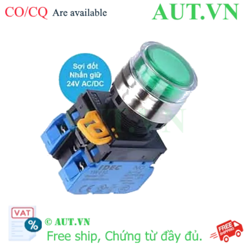 Ảnh của Nút nhấn giữ có đèn IDEC YW4L-AF2E20Q7G 24VAC/DC D22 2NO (Xanh)