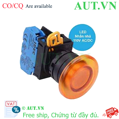 Ảnh của Nút nhấn nhả có đèn IDEC YW1L-M4E10QHA 110VAC D22 1NO (Hổ phách)