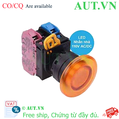 Ảnh của Nút nhấn nhả có đèn IDEC YW1L-M4E11QHA 110VAC D22 1NO+1NC (Hổ phách)