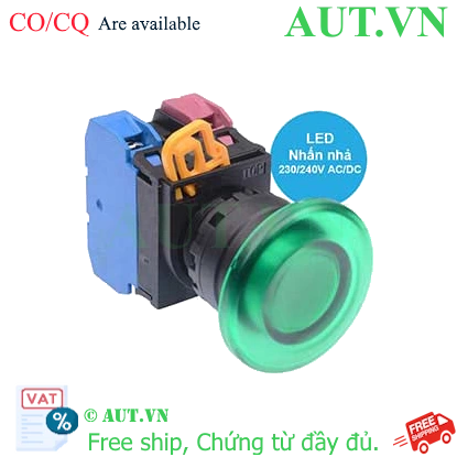 Ảnh của Nút nhấn nhả có đèn IDEC YW1L-M4E11QM3G 220VAC D22 1NO+1NC (Xanh)
