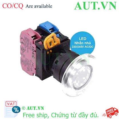 Ảnh của Nút nhấn nhả có đèn IDEC YW1L-M4E11QM3PW 220VAC D22 1NO+1NC (Trắng)