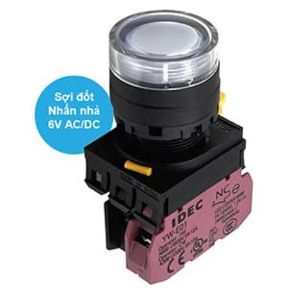 Ảnh của Nút nhấn nhả có đèn IDEC YW1L-MF2E01Q5W 6VAC/DC D22 1NC (Trắng)