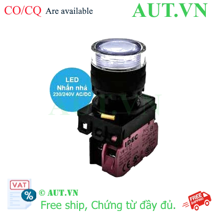 Ảnh của Nút nhấn nhả có đèn IDEC YW1L-MF2E01QM3PW 220VAC D22 1NC (Trắng)