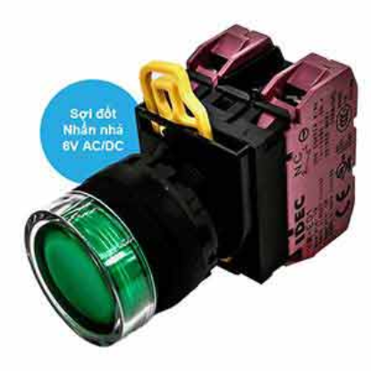 Ảnh của Nút nhấn nhả có đèn IDEC YW1L-MF2E02Q5G 6VAC/DC D22 2NC (Xanh)