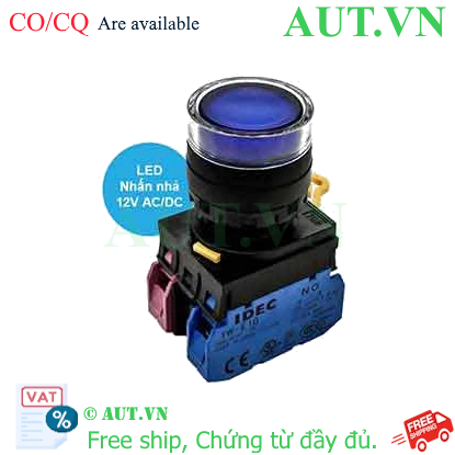 Ảnh của Nút nhấn nhả có đèn IDEC YW1L-MF2E11Q3S 12VAC/DC D22 1NO+1NC (Xanh)
