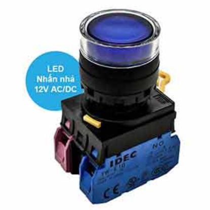 Ảnh của Nút nhấn nhả có đèn IDEC YW1L-MF2E11Q3S 12VAC/DC D22 1NO+1NC (Xanh)