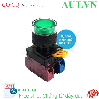 Ảnh của Nút nhấn nhả có đèn IDEC YW1L-MF2E11Q5G 6VAC/DC D22 1NO+1NC (Xanh)