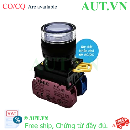 Ảnh của Nút nhấn nhả có đèn IDEC YW1L-MF2E11Q5W 6VAC/DC D22 1NO+1NC (Trắng)