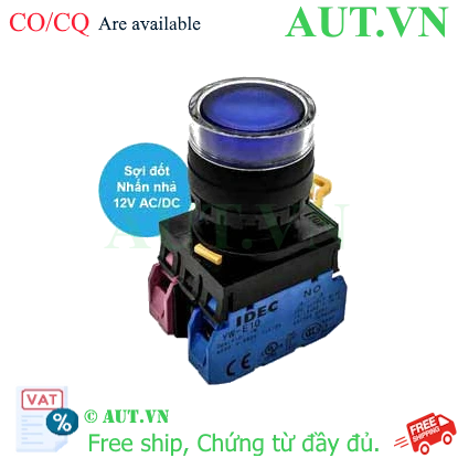 Ảnh của Nút nhấn nhả có đèn IDEC YW1L-MF2E11Q6S 12VAC/DC D22 1NO+1NC (Xanh)